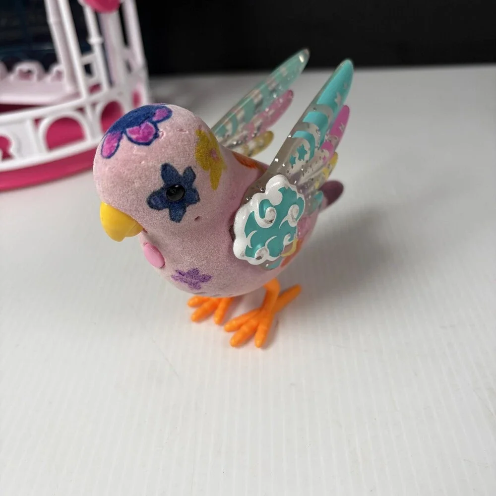 Lot of 2 Little Live Pets Talking Interactive Birds with Pink Birdcage Playset